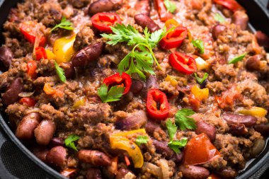 Chili con carne. Geleneksel Meksika yemeği.