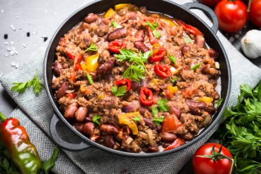 Chili con carne. Geleneksel Meksika yemeği.