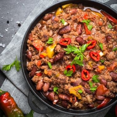 Chili con carne. Geleneksel Meksika yemeği.