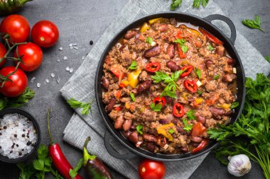 Chili con carne. Geleneksel Meksika yemeği.