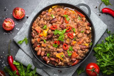 Chili con carne. Geleneksel Meksika yemeği.