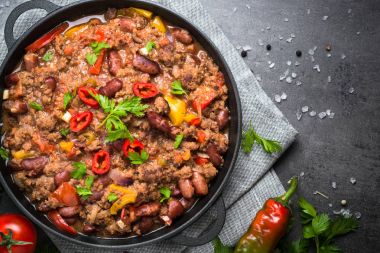 Chili con carne. Geleneksel Meksika yemeği.
