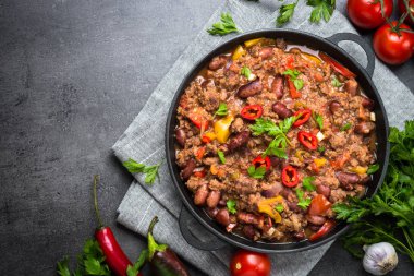 Chili con carne. Geleneksel Meksika yemeği.