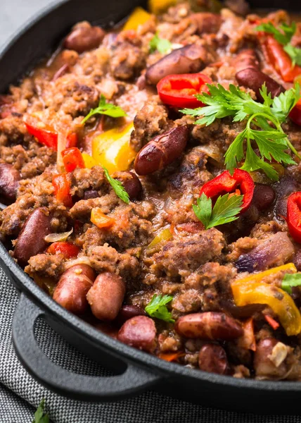Chili con carne. Geleneksel Meksika yemeği.