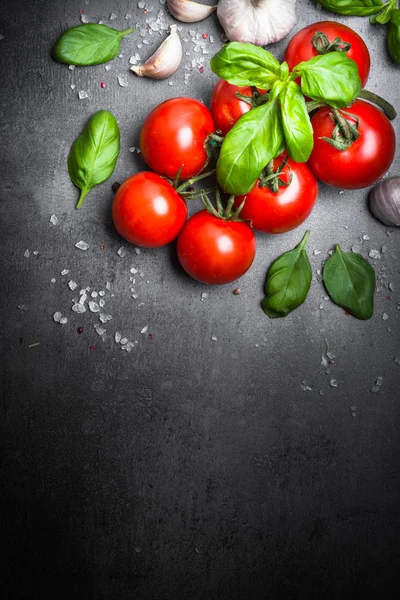 Siyah arduvaz arka plan üzerine taze domates.