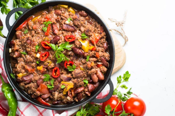 Chili con carne. Geleneksel Meksika yemeği.