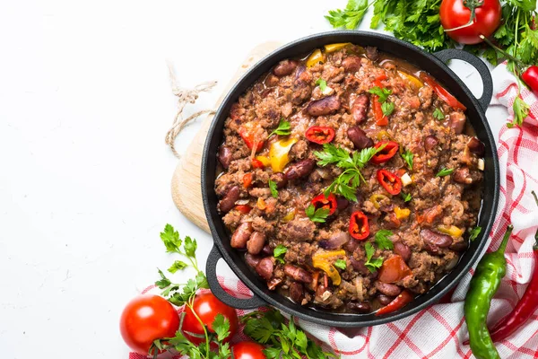 Chili con carne. Geleneksel Meksika yemeği.