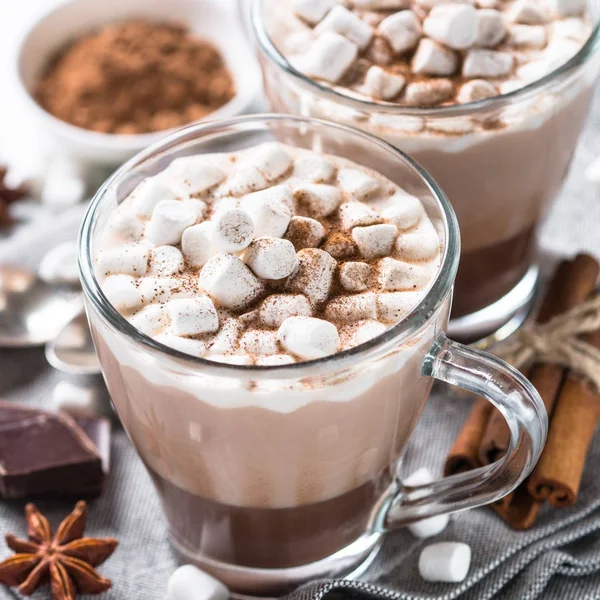 Chocolate caliente o cacao con malvavisco . — Foto de Stock