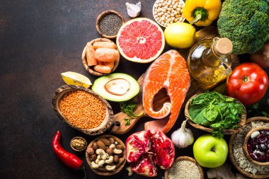 Dengeli beslenme gıda arka plan.