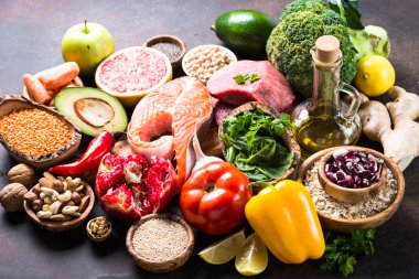 Dengeli beslenme gıda arka plan.