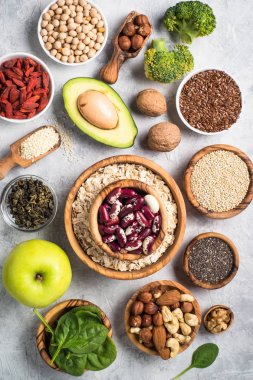 Superfoods - fındık, fasulye, yeşil ve tohumlar. 