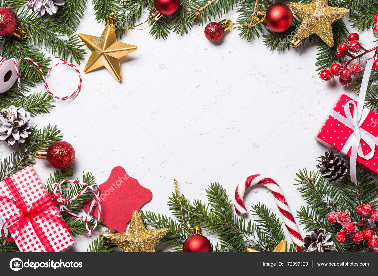 Christmas frame background with decorations. Stock Photo by ©Nadianb  172097120