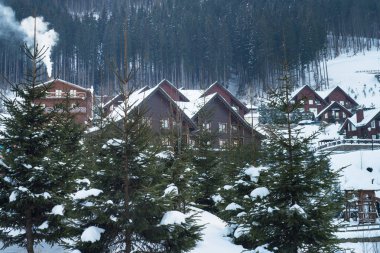 Kış Doğa karlı manzara açık arka plan.