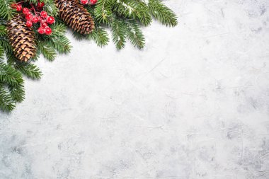 köknar ağacı dalı ve kırmızı yılbaşı süsleri