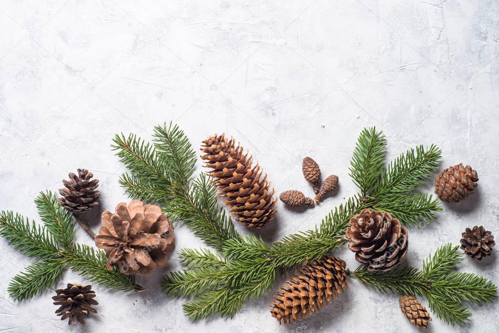 Christmas background with pine cones. 