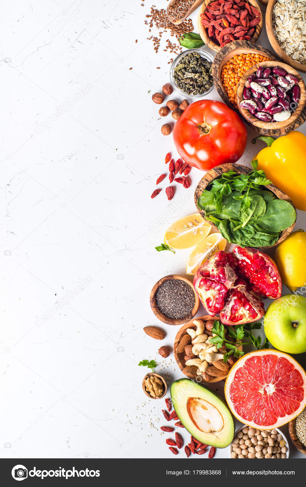 Balanced diet food background. Stock Photo by ©Nadianb 179983868