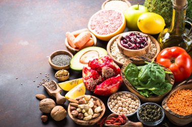 Superfood seçimi. Sağlıklı gıda büyük kümesi.