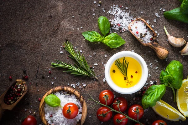 Sfondo cibo con ingredienti di cottura vista dall'alto . — Foto Stock