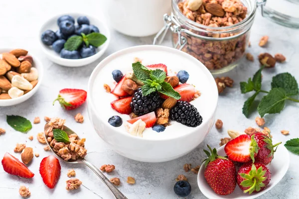 Grecki jogurt muesli i berry mix. — Zdjęcie stockowe