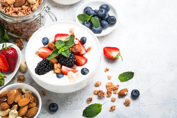 Mezcla de granola y bayas de yogur griego . —  Fotos de Stock