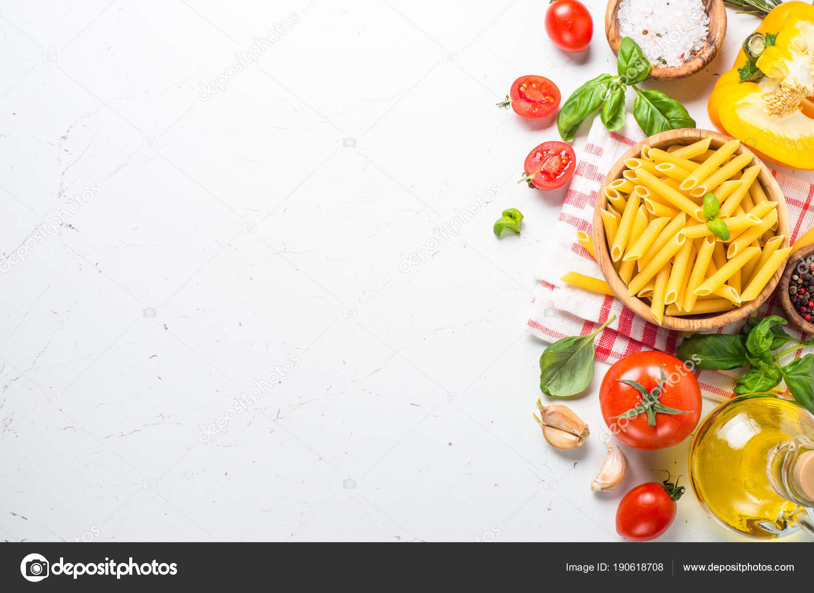 Italian food background on white top view. Stock Photo by ©Nadianb 190618708