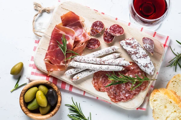 Traditional italian antipasto on white. — Stock Photo, Image