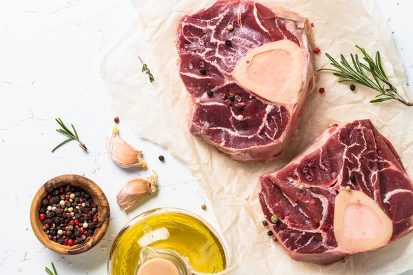 stock image Raw beef steak osso bucco. Marble meat.