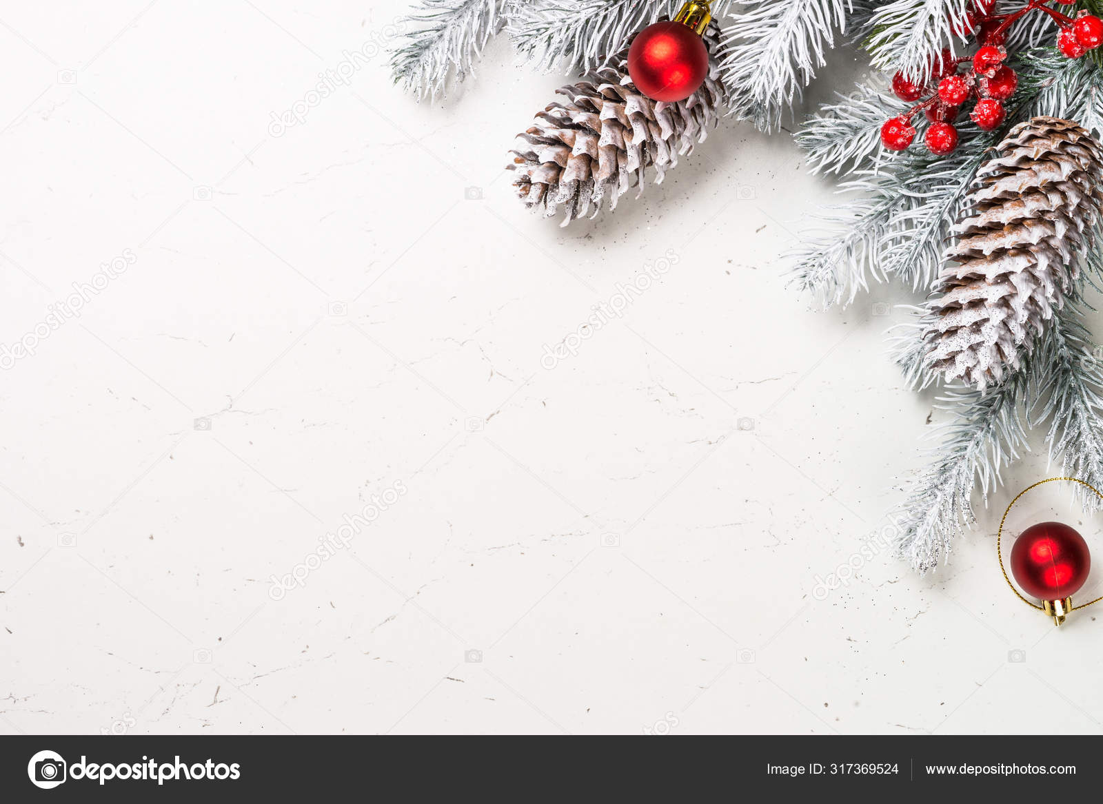 Christmas background with fir tree and decorations on white. — Stock Photo  © Nadianb #317369524, image size:1600x1167