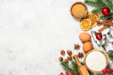 Beyaz masada Noel pastası arka planı.