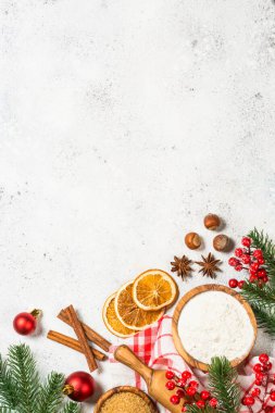 Beyaz masada Noel pastası arka planı.