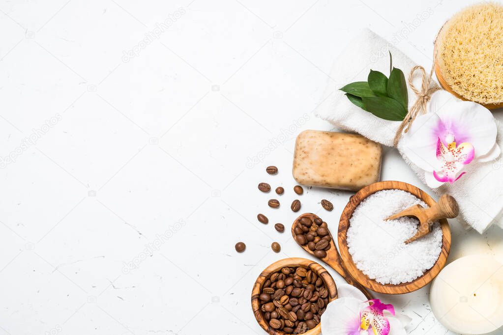 Natural Coffee cosmetic on white background.