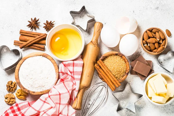 Ingredients for cooking baking top view on white. — Stock Photo, Image