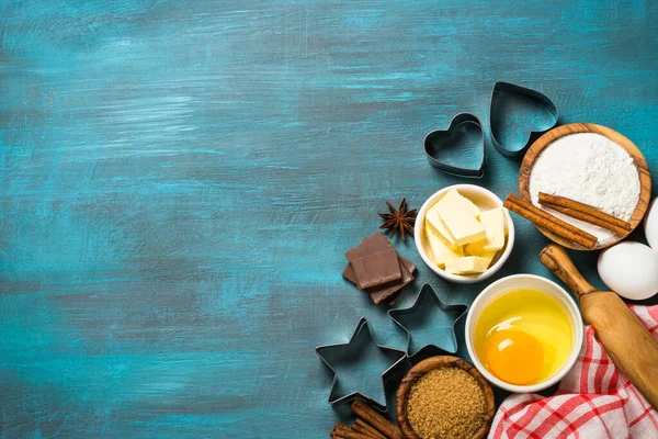 Ingrediënten voor het bakken bovenaanzicht. — Stockfoto