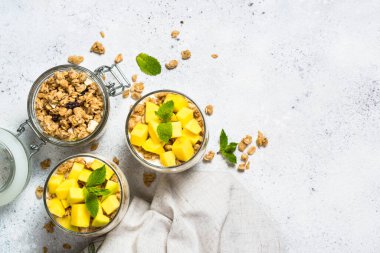 Yoğurtlu parfe, mango ve tahıl gevreği..
