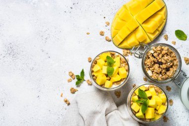 Yoğurtlu parfe, mango ve tahıl gevreği..