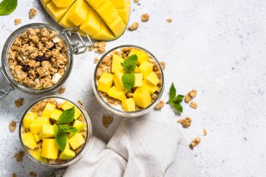 Yoğurtlu parfe, mango ve tahıl gevreği..