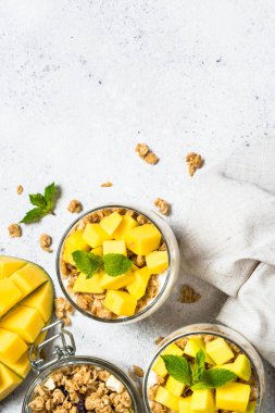 Yoğurtlu parfe, mango ve tahıl gevreği..