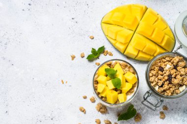 Yoğurtlu parfe, mango ve tahıl gevreği..