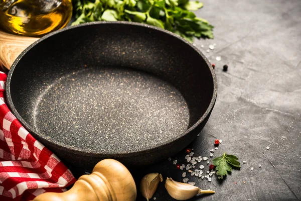 Food cooking background on black table. — Stock Photo, Image