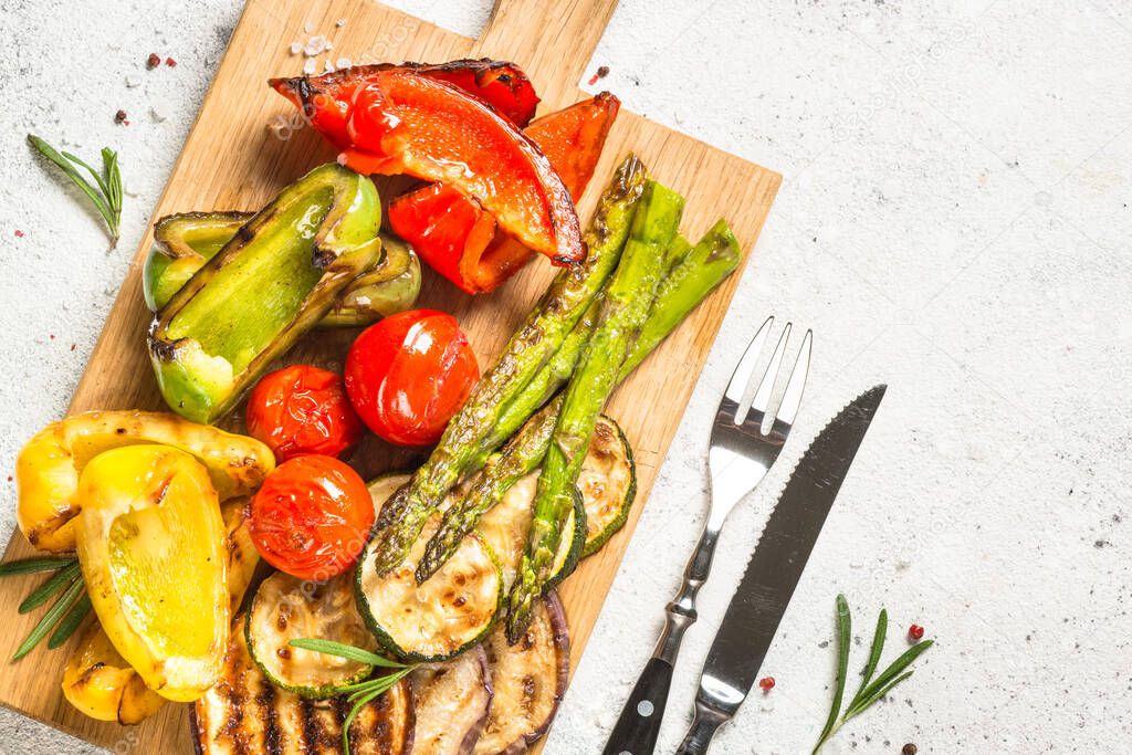 Grilled vegetables - zucchini, paprika, eggplant, asparagus and tomatoes.