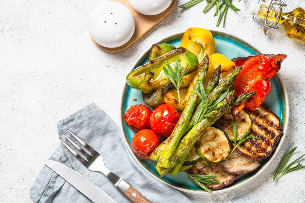 Grilled vegetables - zucchini, paprika, eggplant, asparagus and tomatoes.