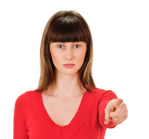 Woman pointing her finger at you — Stock Photo, Image