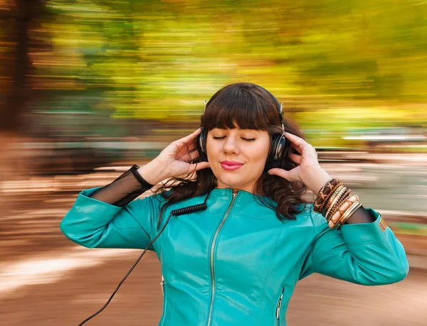 Fun with music headphones — Stock Photo, Image