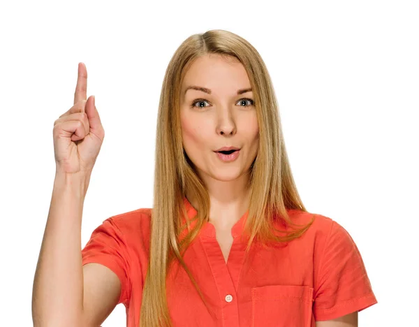 Eureka. Woman with an idea raising her finger — Stock Photo, Image