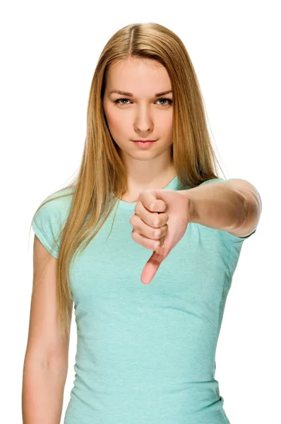 Woman thumbs down — Stock Photo, Image