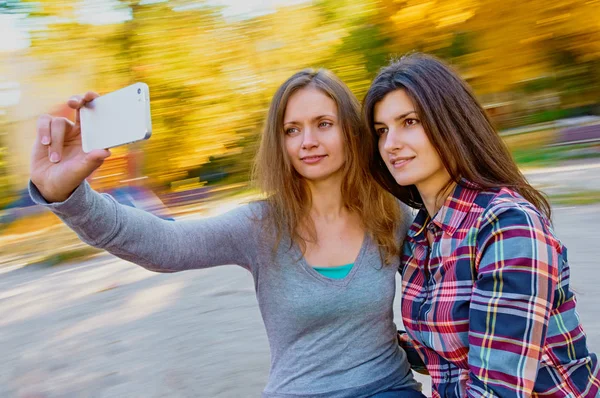 Women selfie on the carousel — Stock Photo, Image