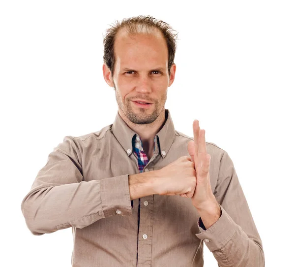 Exited young man clenched fist arm — Stock Photo, Image