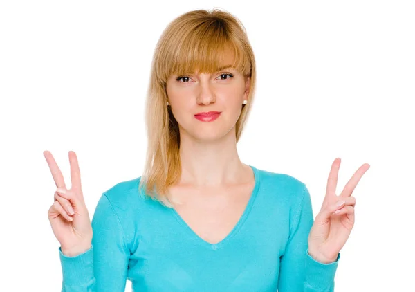 Womanl showing victory sign — Stock Photo, Image
