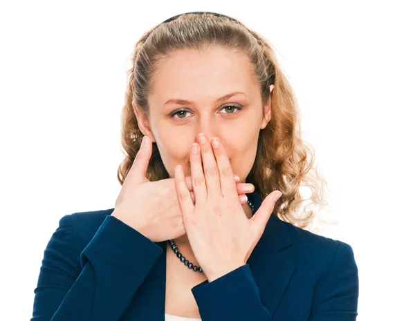 Woman shows sign asphyxiation — Stock Photo, Image