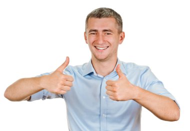 baş parmak işareti göstermek yukarıya. adam portresi